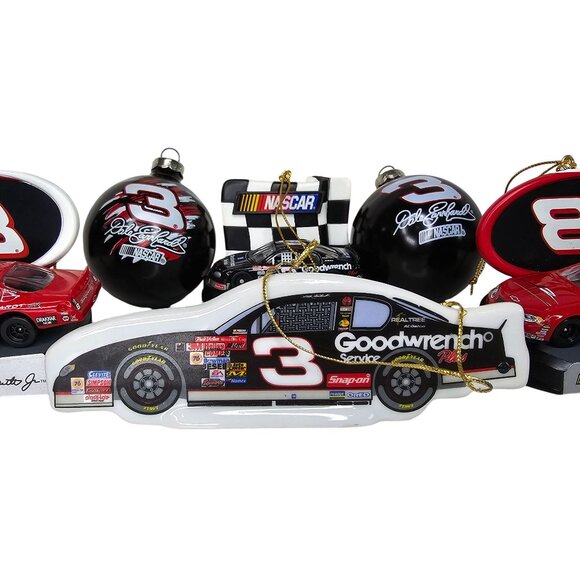 Dale Earnhardt and Earnhardt Jt #3 #8 NASCAR Ornament Set - Race Car & Trophy - Picture 8 of 11